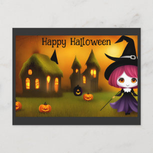 Cute Happy halloween Anime Witch Pumpkin Vykort
