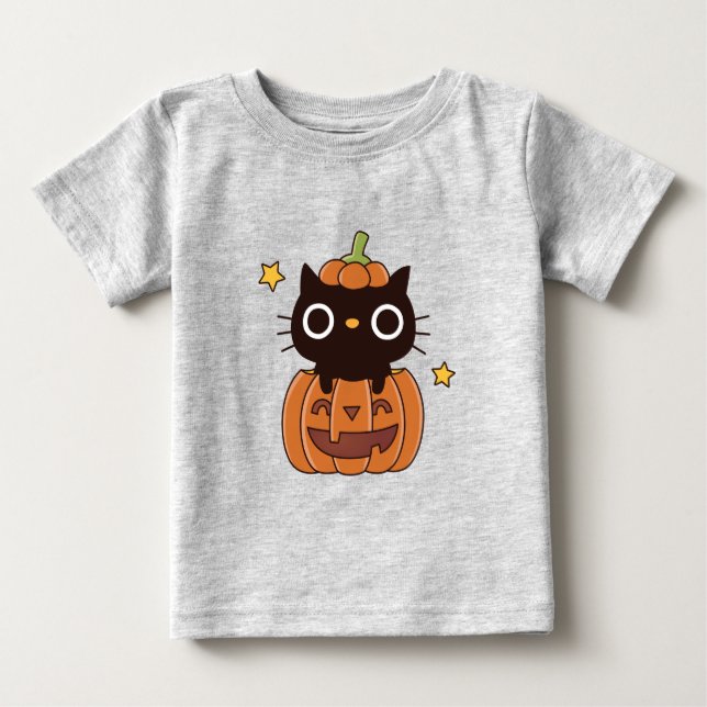 Cute Happy halloween Black Cat i Pumpkin Baby T Shirt (Framsida)