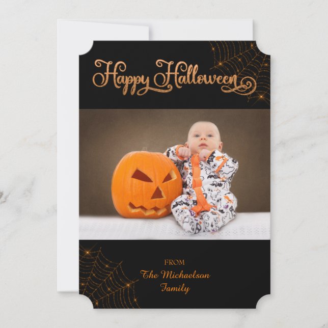 Cute Happy halloween bokeh Cobwebs-fotokort Tack Kort (Framsida)