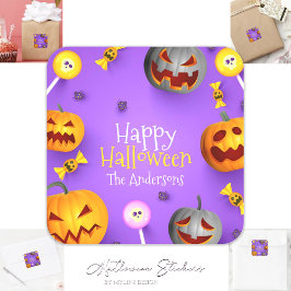 Cute Happy halloween Bus eller godis Bag Fyrkantigt Klistermärke