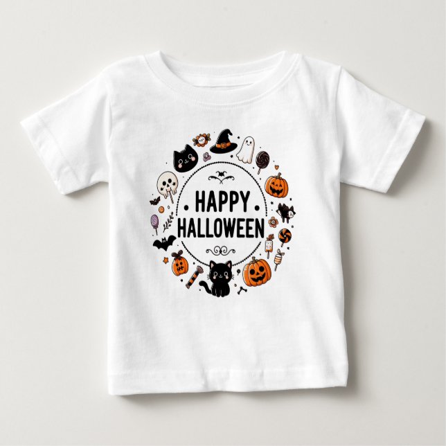 Cute Happy halloween Cat Pumpkin Kids Tee (Framsida)
