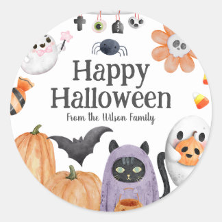 Cute Happy halloween från vattenfärgen stil Runt Klistermärke