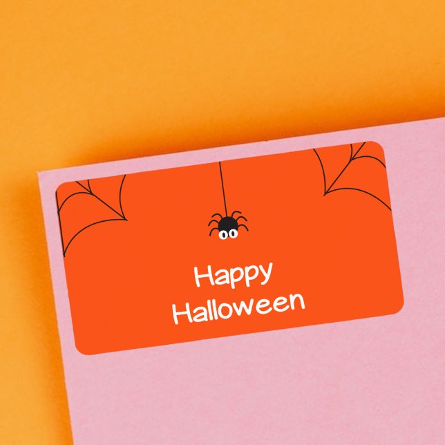Cute Happy halloween Hanging Spider med Webben Adressetikett (Skapare uppladdad)