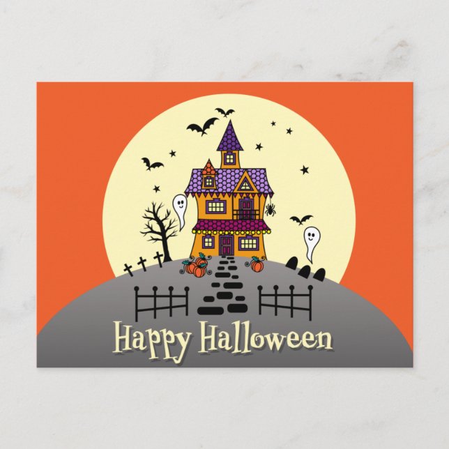 Cute Happy halloween Haunted House Vykort (Framsida)