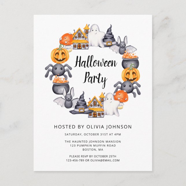Cute Happy halloween Illustration Party Inbjudan Vykort (Framsida)