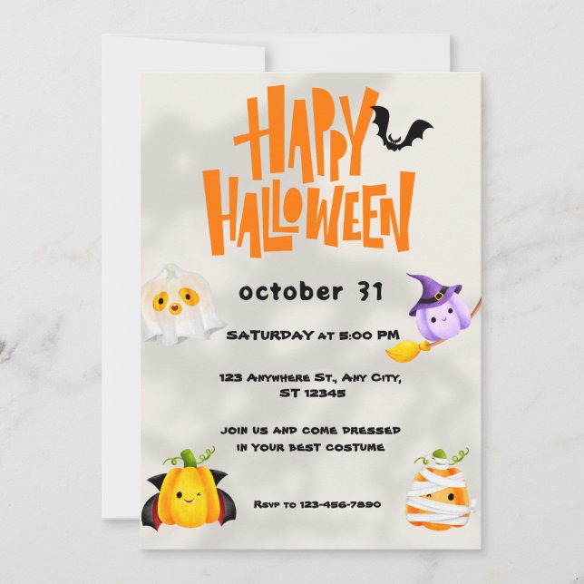 Cute Happy halloween Illustration Party Inbjudningar (Framsida)