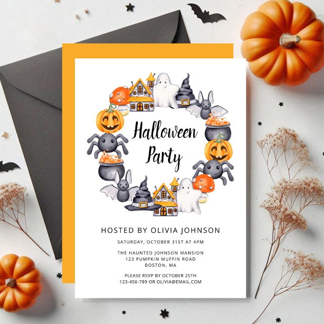 Cute Happy halloween Illustration Party Inbjudningar (Cute Happy Halloween Illustration Party Invitation)