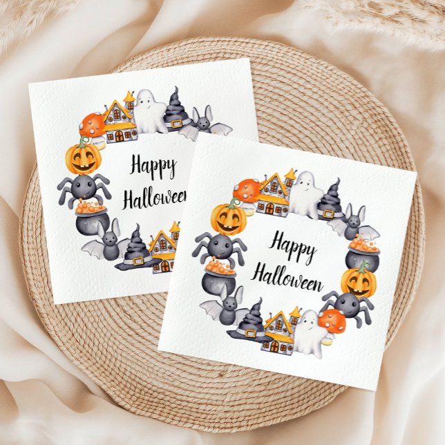 Cute Happy halloween Illustration Party Pappersservett (Cute Happy Halloween Illustration Party Napkins)