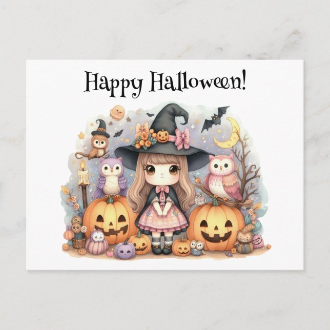 Cute Happy halloween Kawaii Vykort (Framsida)