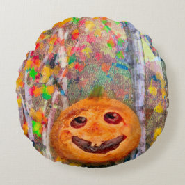 Cute Happy halloween Pumpkin Ansikte Rund Kudde