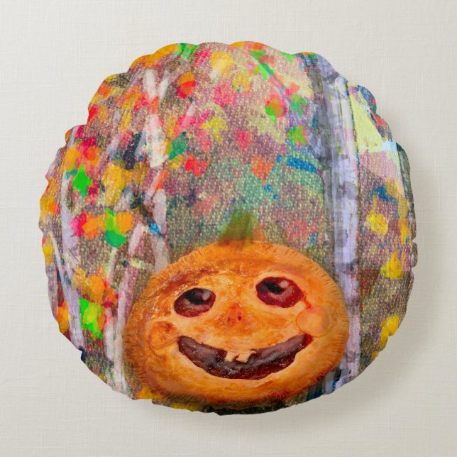 Cute Happy halloween Pumpkin Ansikte Rund Kudde (Framsidan)