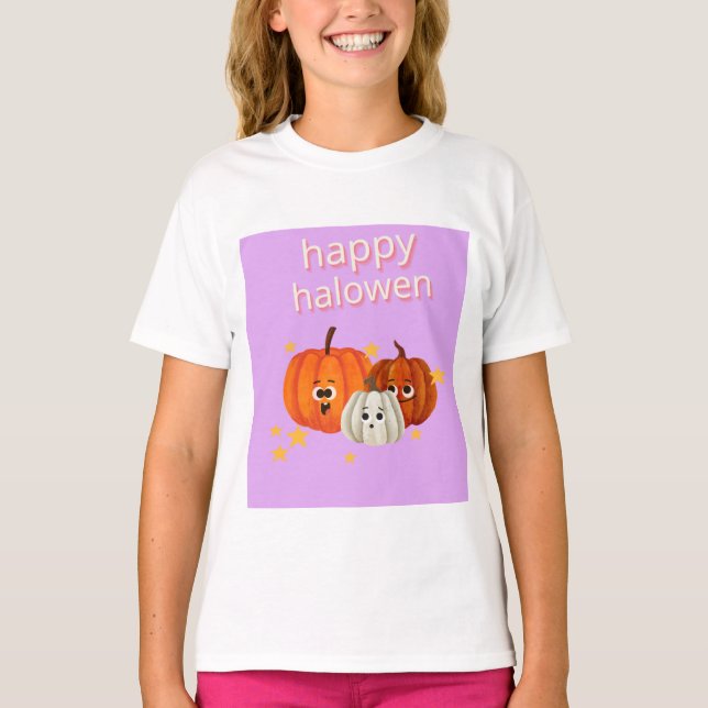 Cute Happy Halloween Pumpkin Faces T-Shirt (Framsida)