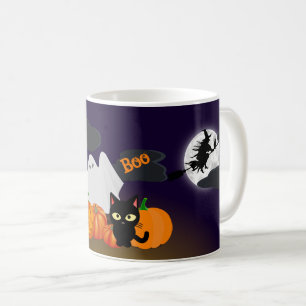 Cute Happy halloween Pumpkin och Black Cat Kaffemugg