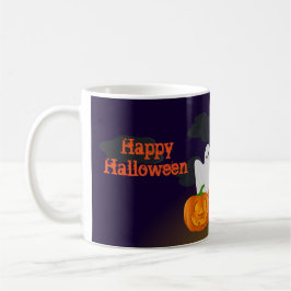Cute Happy halloween Pumpkin och Black Cat Kaffemugg