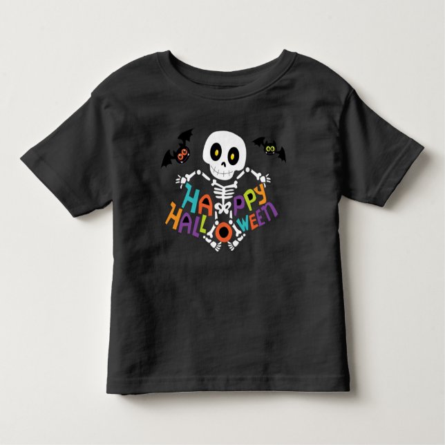 Cute Happy halloween Skeleton T Shirt (Framsida)