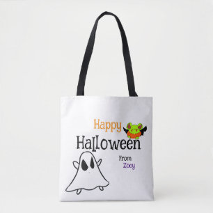 Cute Happy halloween Tote Bag med ghostie och grod Tygkasse