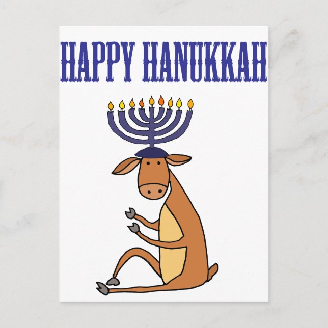 Cute Happy Hanukkah Reindeer Cartoon Helg Vykort (Framsida)