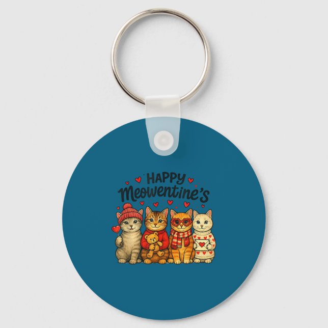 Cute Happy Meowentines Valentine Cats Love Men Wom Nyckelring (Framsida)