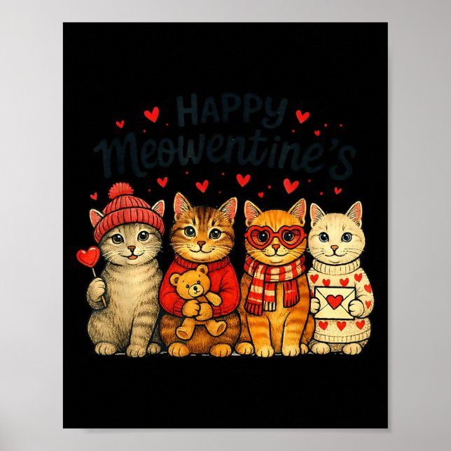 Cute Happy Meowentines Valentine Cats Love Men Wom Poster (Framsidan)
