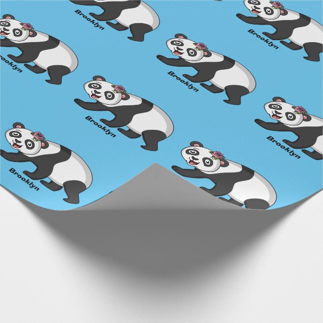Cute happy panda bear with flower cartoon presentpapper (Hörn)