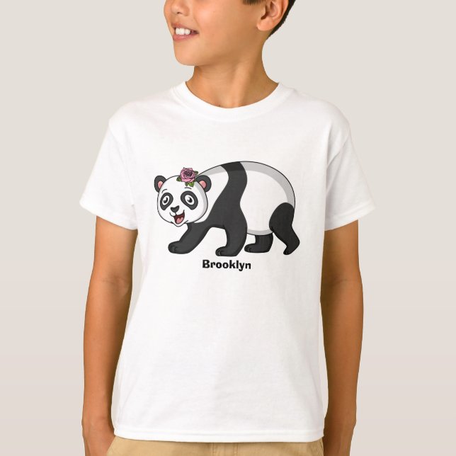 Cute happy panda bear with flower cartoon t shirt (Framsida)
