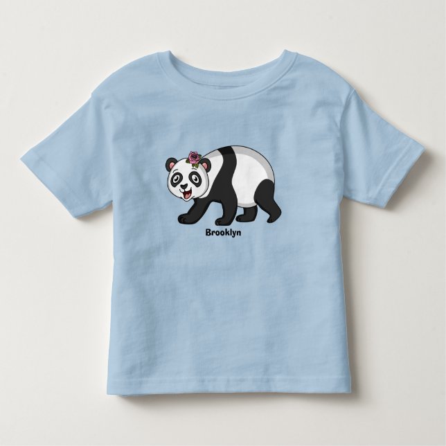 Cute happy panda bear with flower cartoon t shirt (Framsida)