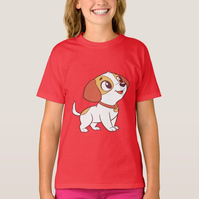 Cute Happy Puppy Kids T-Shirt (Framsida)