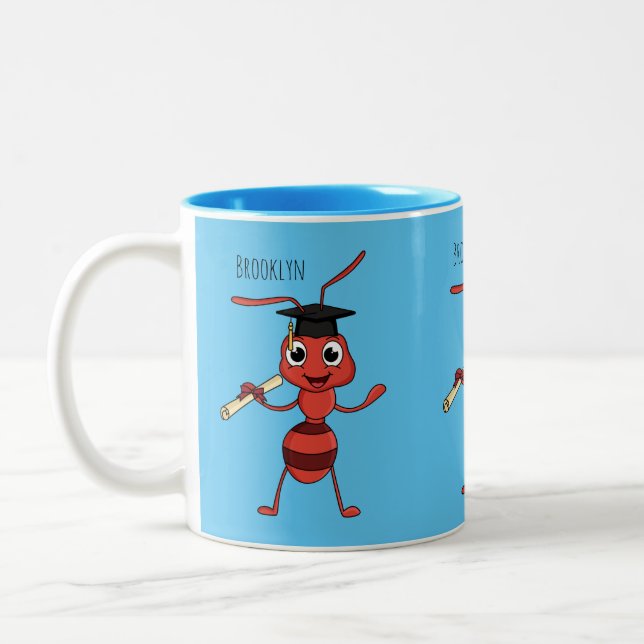 Cute happy red ant cartoon  Två-Tonad mugg (Vänster)