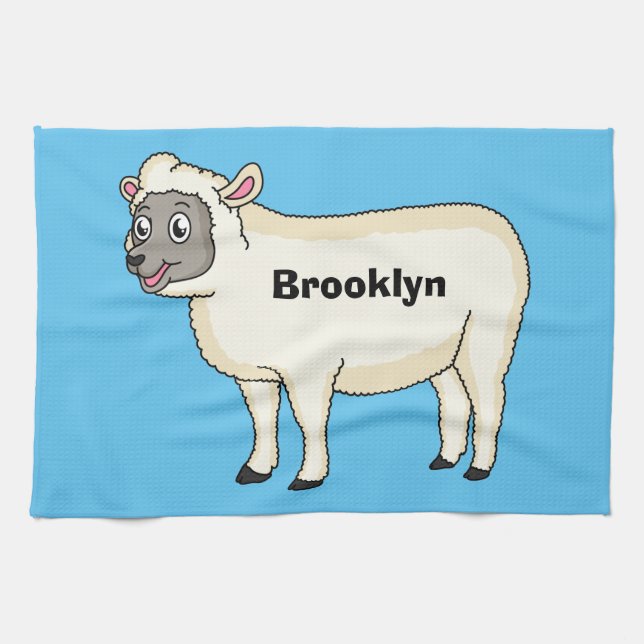 Cute happy sheep cartoon illustration  kökshandduk (Horisontell)