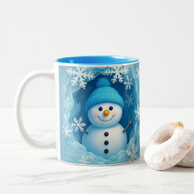 Cute Happy Snowman Face Personalized Coffee Mug Två-Tonad Mugg (Med munk)