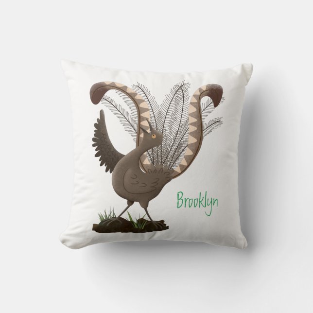 Cute happy superb lyrebird cartoon illustration  kudde (Framsida)
