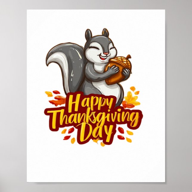 Cute Happy thanksgiving-ekorrel Classic T-Shirt Poster (Framsidan)
