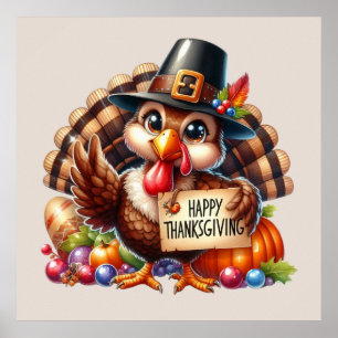 Cute Happy thanksgiving kalkon Poster