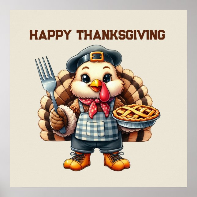 Cute Happy thanksgiving kalkon Poster (Framsidan)