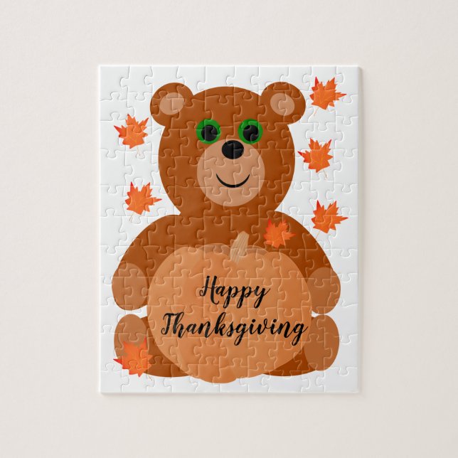 Cute Happy thanksgiving Nalle Pumpkin Löv Pussel (Vertikal)
