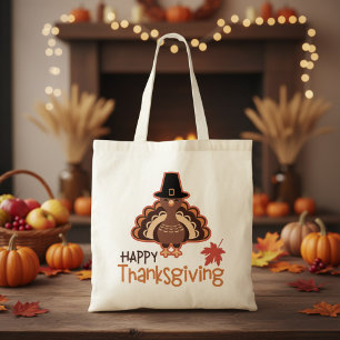 Cute Happy thanksgiving Pilgrim Turkiet Tygkasse