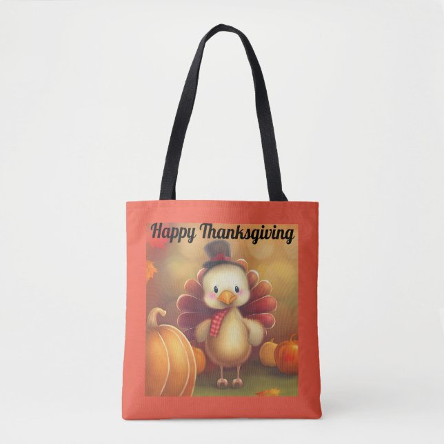 Cute Happy thanksgiving Turkey Tote Tygkasse (Framsida)