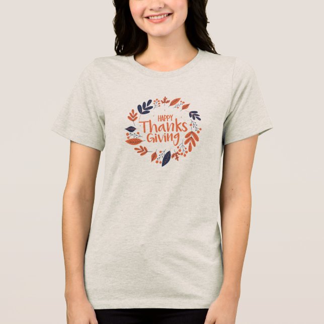 Cute Happy thanksgiving Turkiet-dagen med Blommigt T Shirt (Framsida)