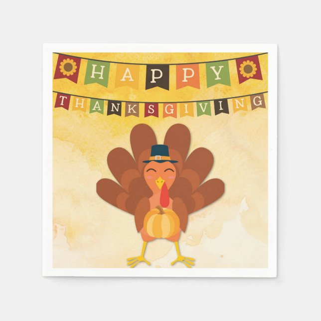 Cute Happy thanksgiving Turkiet Pappersservett (Framsidan)