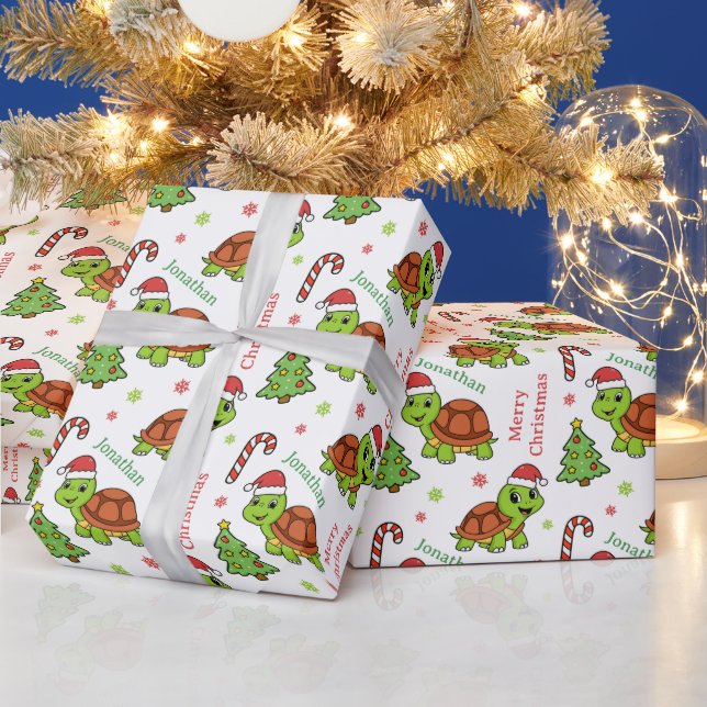 Cute Happy Turtles Christmas Tree Holidays Presentpapper (Helgdagar)