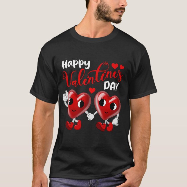 Cute Happy Valentine Day Heart Kärlek par T Shirt (Framsida)