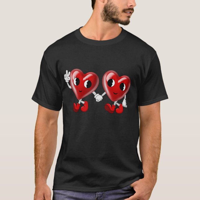 Cute Happy Valentine Day Heart Kärlek par T Shirt (Framsida)
