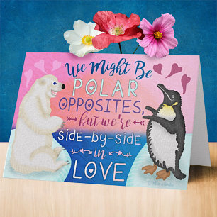 Cute Happy Valentine Day Polar Bear Penguin Kärlek Helgkort