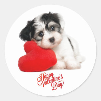 Cute Happy Valentines Dag Puppy Runt Klistermärke