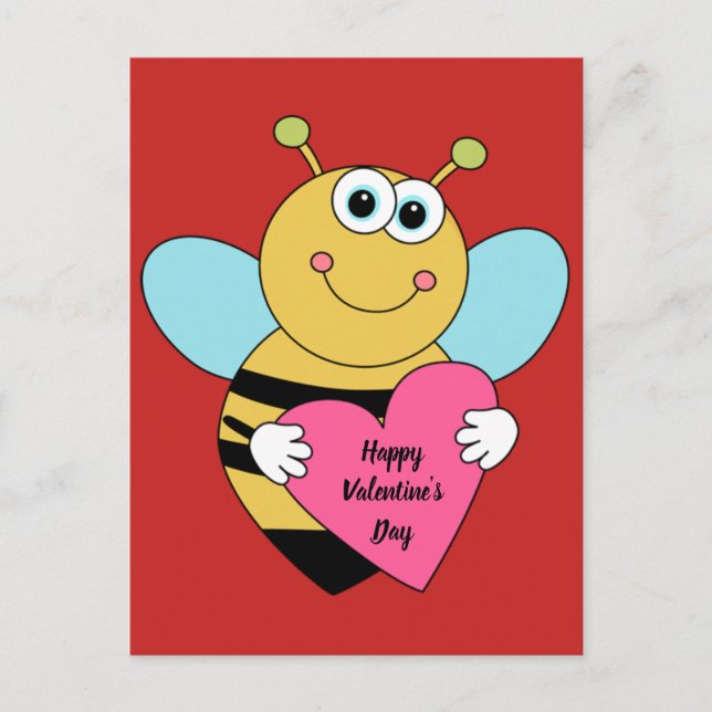 Cute Happy Valentines Day Bee Vykort (Framsida)