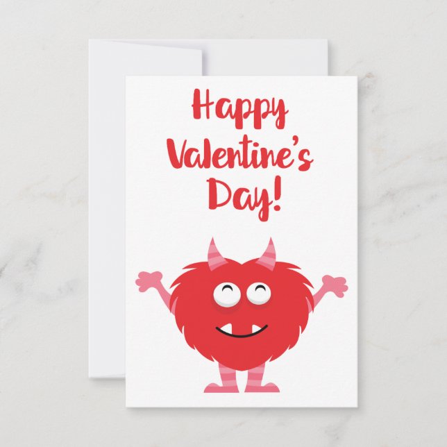 Cute Happy Valentines Day Red Monster Valentine Anteckningskort (Framsida)