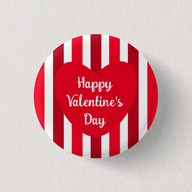 Cute Happy Valentines Day Red Stripe enkel Knapp (Framsida)