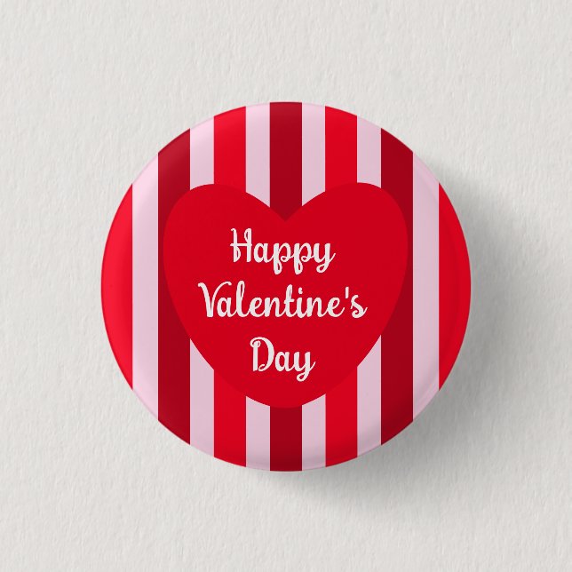 Cute Happy Valentines Day Red Stripe enkel Knapp (Framsida)