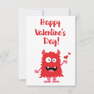 Cute Happy Valentines Day Red Tecknad Monster Anteckningskort