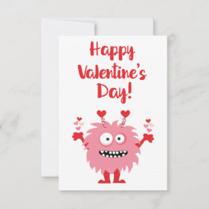 Cute Happy Valentines Day Rosa Tecknad Monster Anteckningskort